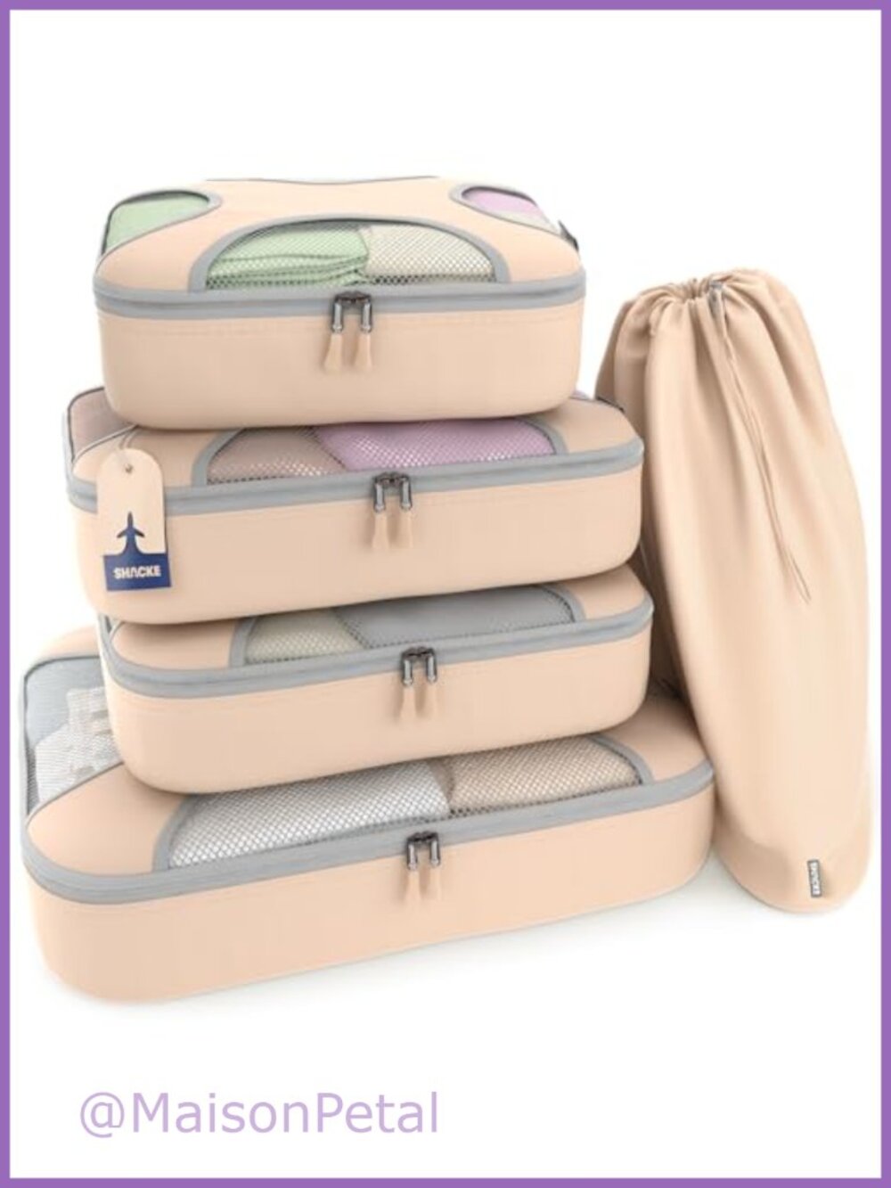 5pc Packing Cubes Set Travel Organizer Bags with Laundry Bag Nylon